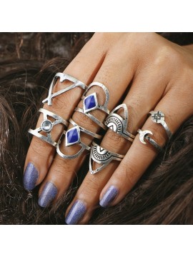 Γυναικείο σετ 8 δαχτυλιδιών Αλπακάς Blue Stone