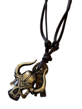 Ανδρικό νεανικό κολιέ με δέρμα και μέταλλο Viking