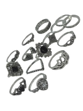 Γυναικείο σετ 15 δαχτυλιδιών Αλπακάς Big Stone