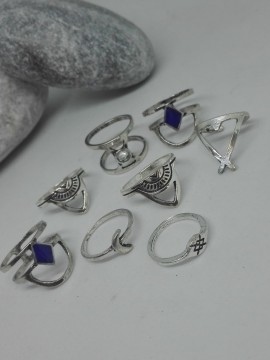 Γυναικείο σετ 8 δαχτυλιδιών Αλπακάς Blue Stone