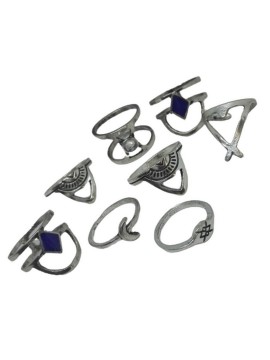 Γυναικείο σετ 8 δαχτυλιδιών Αλπακάς Blue Stone