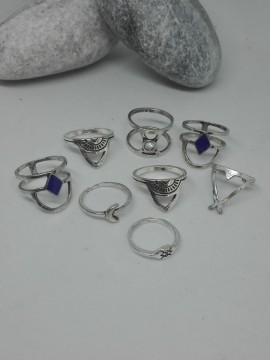 Γυναικείο σετ 8 δαχτυλιδιών Αλπακάς Blue Stone