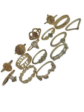 Γυναικείο σετ 15 δαχτυλιδιών Αλπακάς Gold Beauty