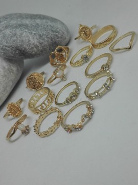 Γυναικείο σετ 15 δαχτυλιδιών Αλπακάς Gold Beauty