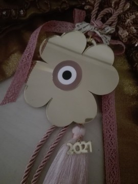 Γούρι χειροποίητο τετράφυλλο τριφύλλι μάτι ροζ