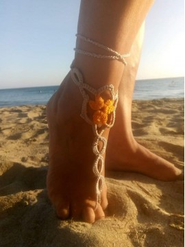 Γυναικείο χειροποίητο βραχιόλι ποδιού δίχρωμο