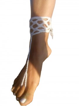 Γυναικείο χειροποίητο βραχιόλι ποδιού Λευκό 