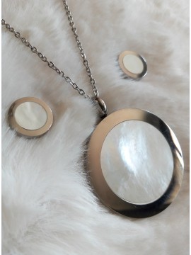 Γυναικείο μοντέρνο σετ κολιέ - σκουλαρίκια ατσάλινο με φίλντισι