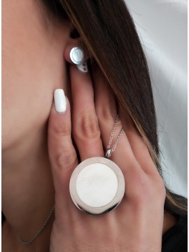 Γυναικείο μοντέρνο σετ κολιέ - σκουλαρίκια ατσάλινο με φίλντισι