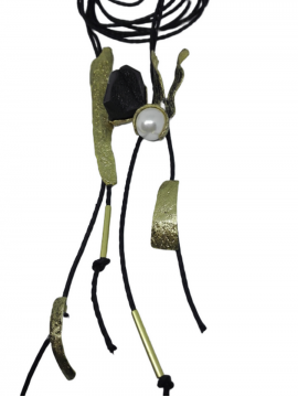 Κολιέ μακρύ χειροποίητο επιχρυσωμένος ορείχαλκος Opus4 Black stone