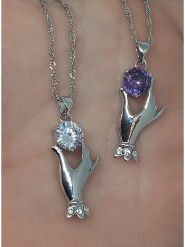 Κολιέ ατσάλινο χειροποίητο γυναικείο Purple Hand 