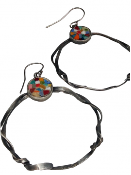 Ψηφιδωτό σκουλαρίκι ασήμι 925 γυναικείο κρίκος