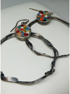 Ψηφιδωτό σκουλαρίκι ασήμι 925 γυναικείο κρίκος