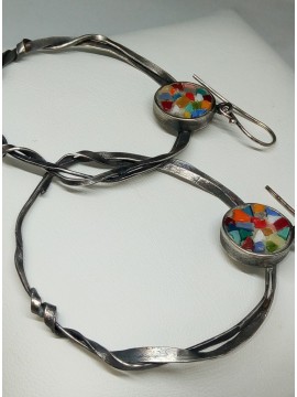 Ψηφιδωτό σκουλαρίκι ασήμι 925 γυναικείο κρίκος