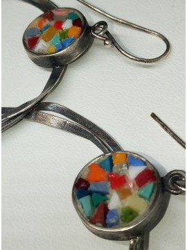 Ψηφιδωτό σκουλαρίκι ασήμι 925 γυναικείο κρίκος