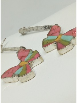 Ψηφιδωτό σκουλαρίκι ασήμι 925 γυναικείο πεταλούδα