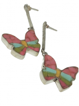 Ψηφιδωτό σκουλαρίκι ασήμι 925 γυναικείο πεταλούδα