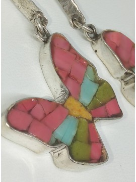 Ψηφιδωτό σκουλαρίκι ασήμι 925 γυναικείο πεταλούδα