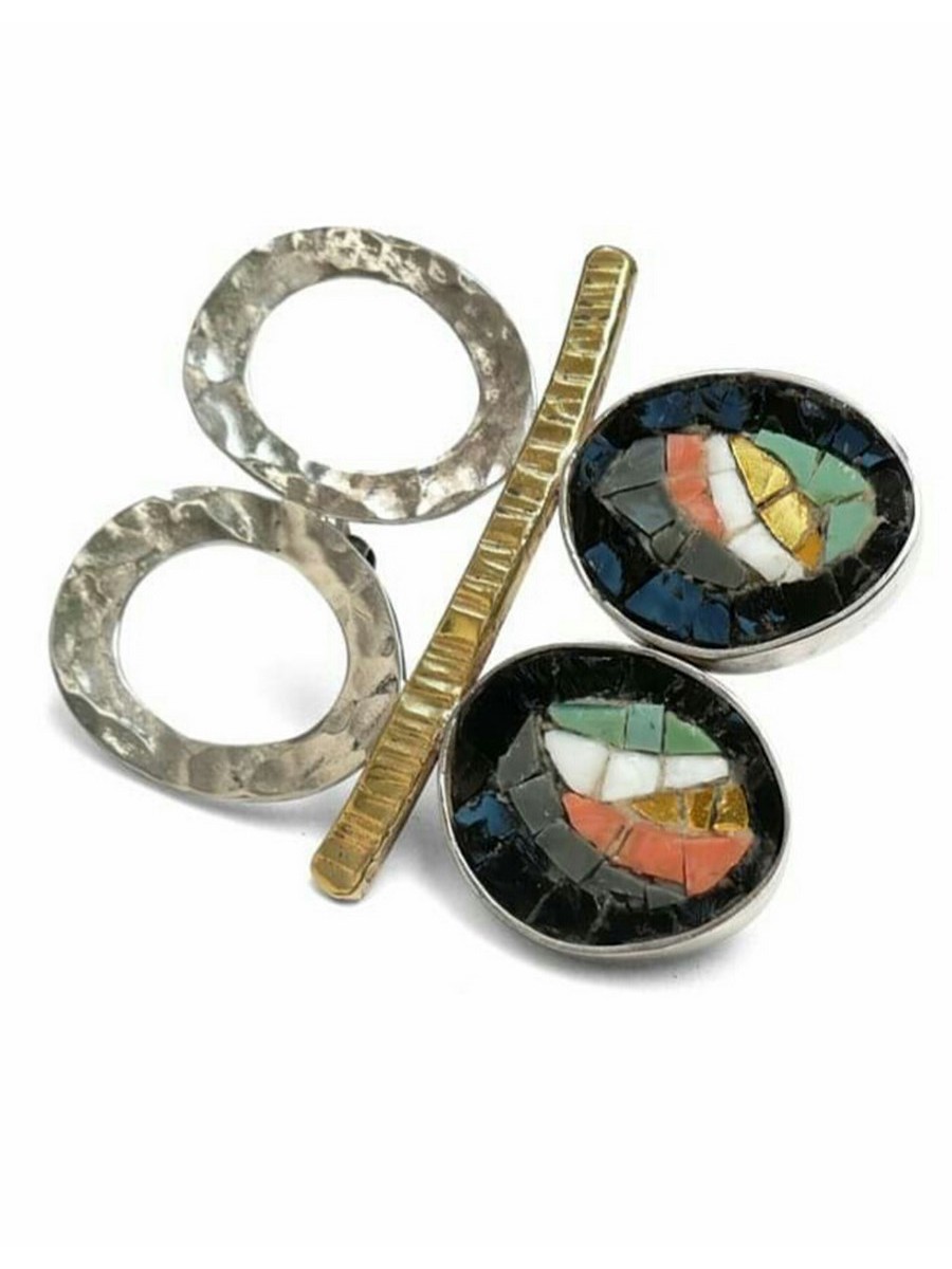 Ψηφιδωτή καρφίτσα ασήμι 925 γυναικεία airfly