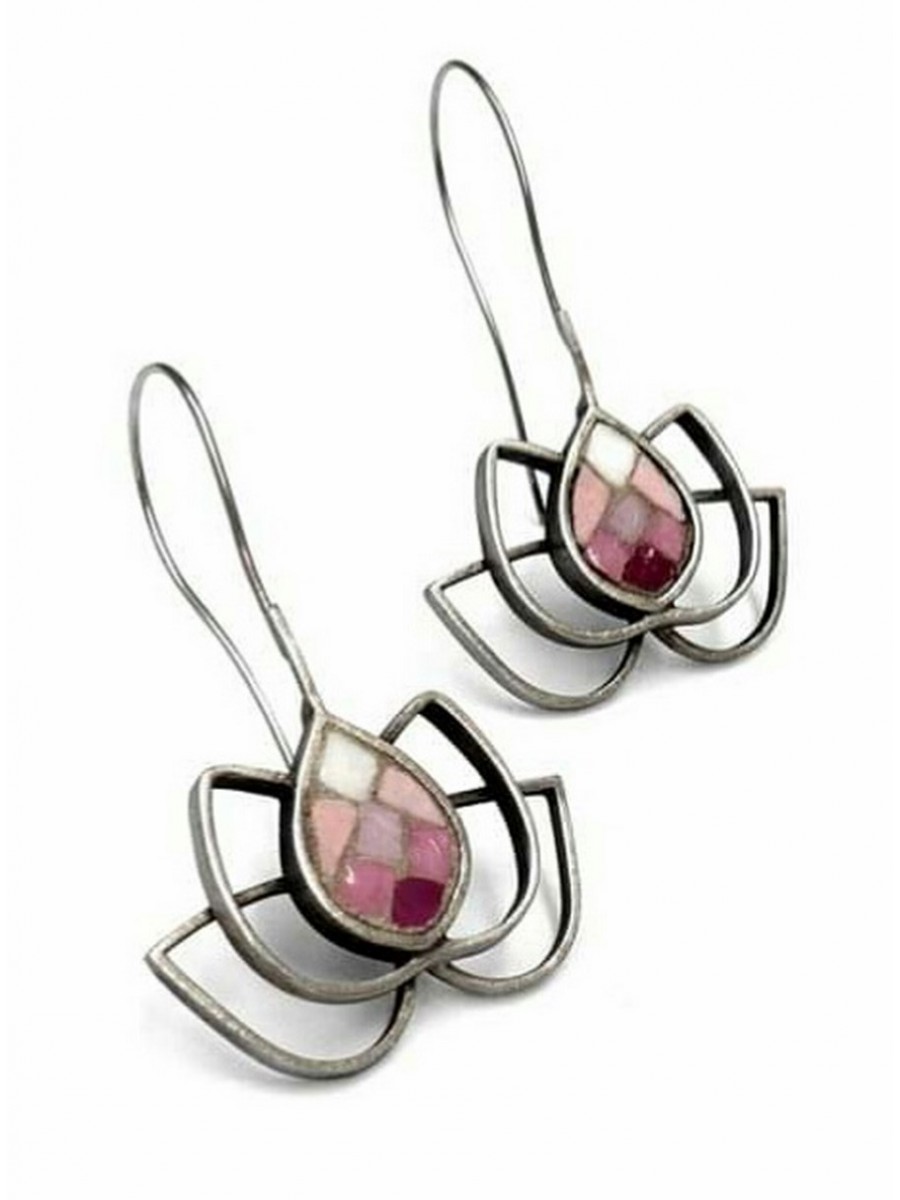 Ψηφιδωτό σκουλαρίκι ασήμι 925 γυναικείο water lily