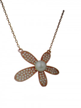 Κολιέ ασήμι 925 γυναικείο λουλούδι rose gold