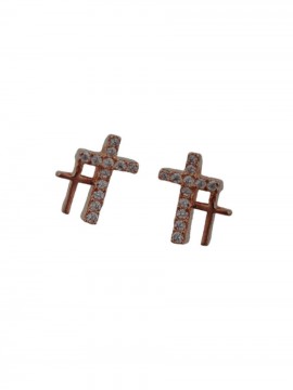 Σκουλαρίκι ασήμι 925 γυναικείο Rose Double Cross