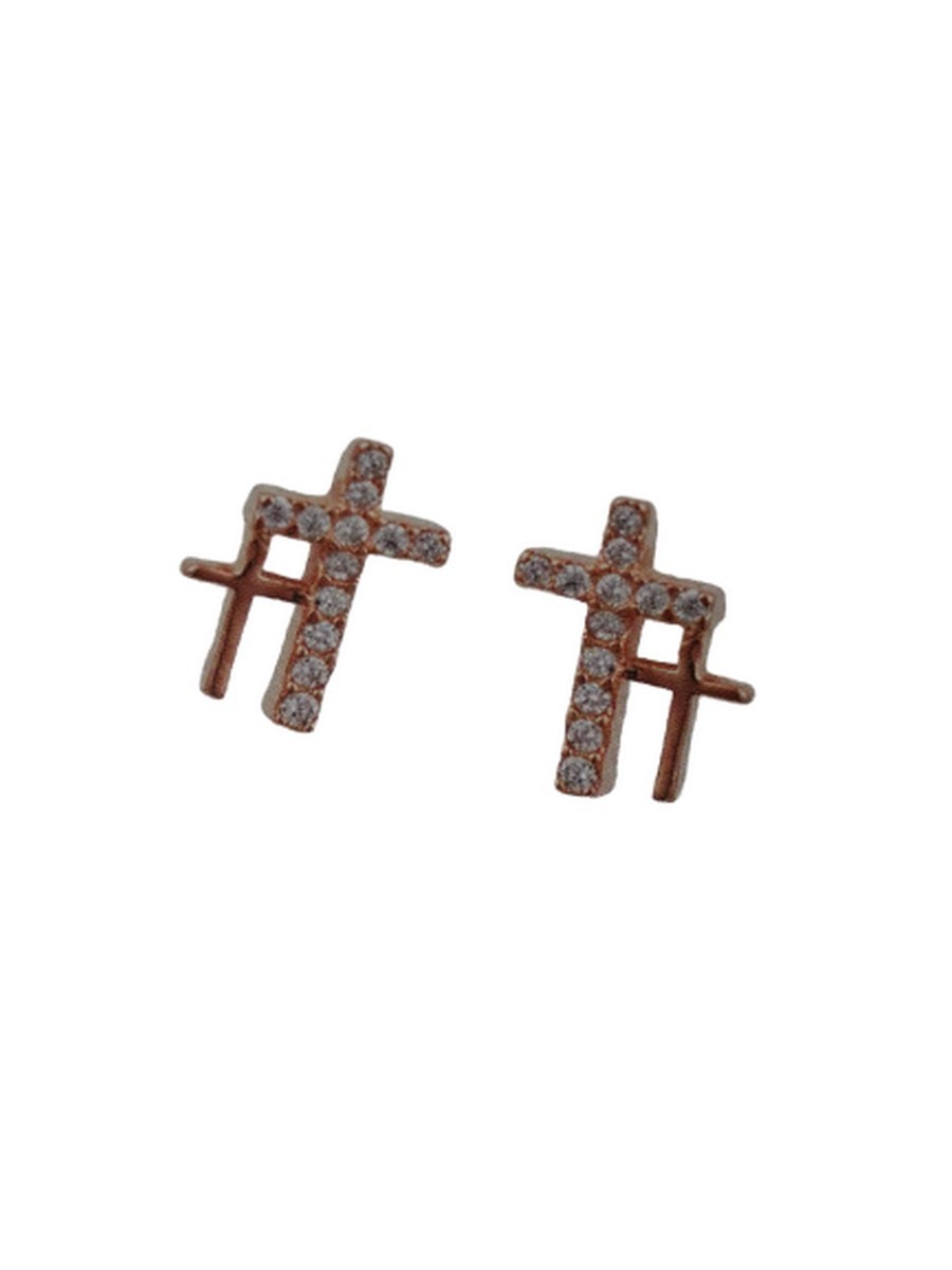 Σκουλαρίκι ασήμι 925 γυναικείο Rose Double Cross