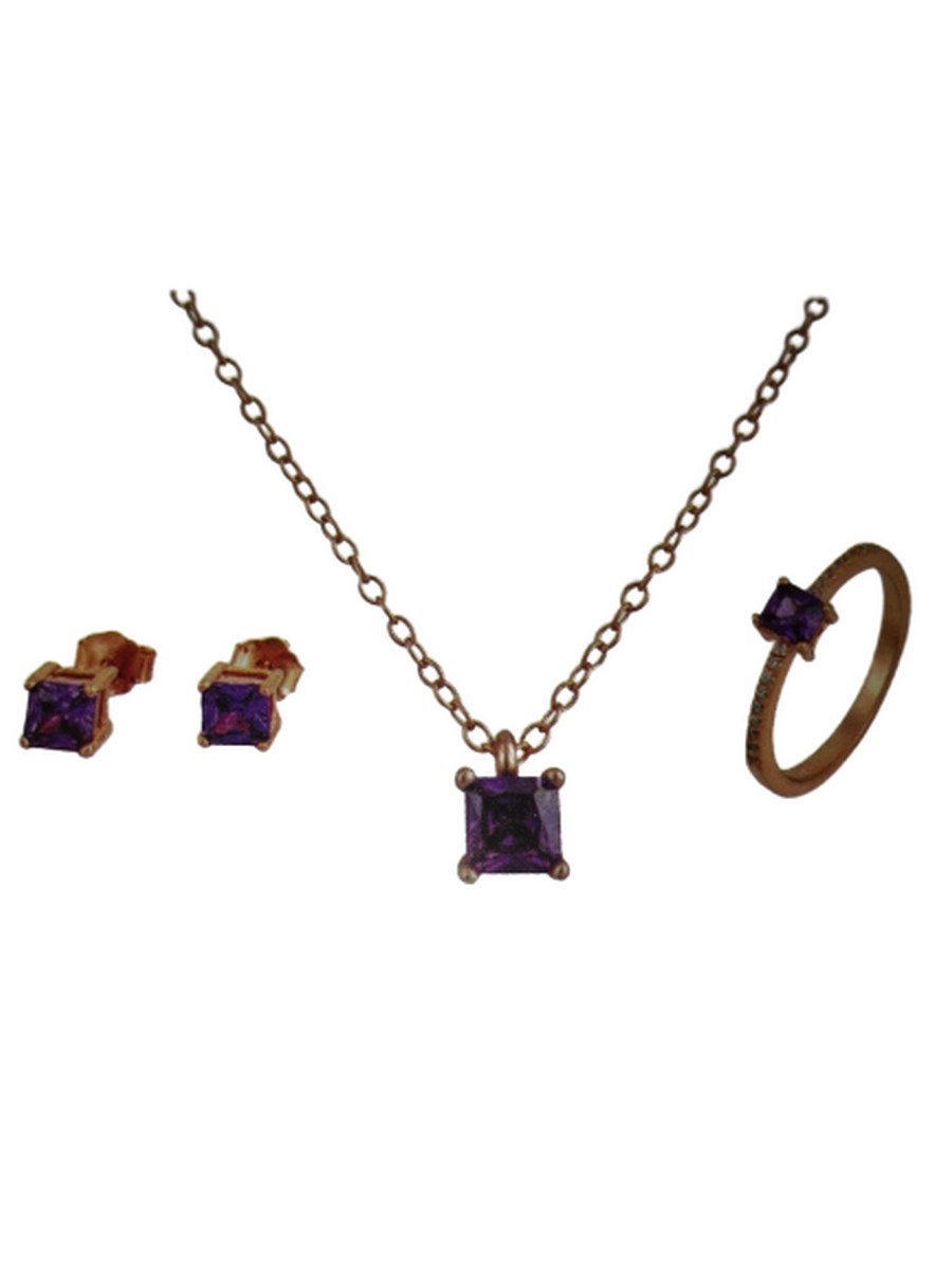 Σετ ασήμι 925 γυναικείο Square Purple Diamond
