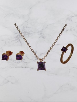 Σετ ασήμι 925 γυναικείο Square Purple Diamond