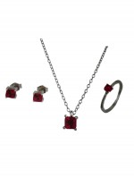 Σετ ασήμι 925 γυναικείο Square Red Diamond
