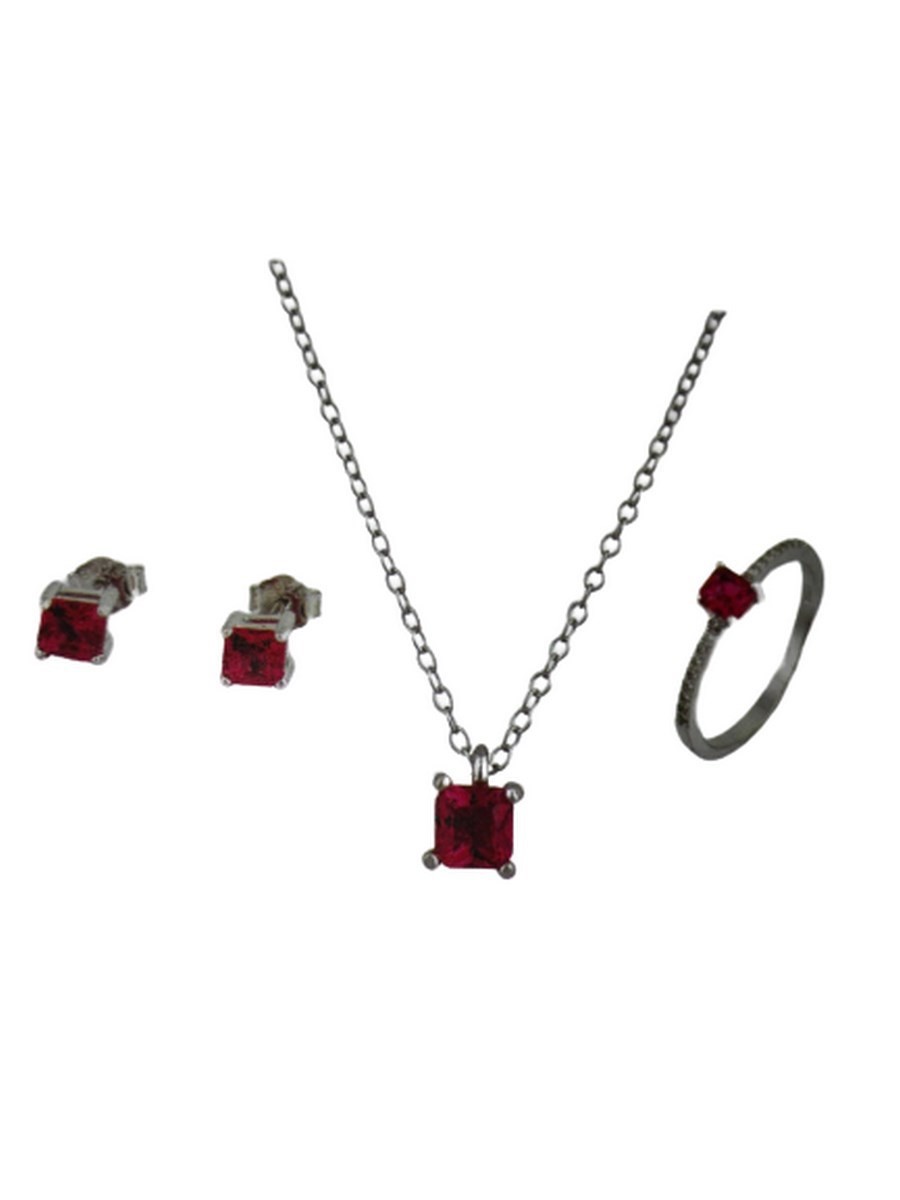 Σετ ασήμι 925 γυναικείο Square Red Diamond