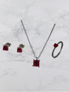 Σετ ασήμι 925 γυναικείο Square Red Diamond