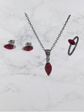 Σετ ασήμι 925 γυναικείο Oval Red Diamond