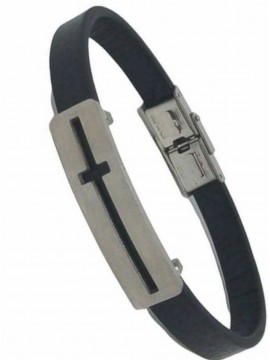 Ανδρικό δερμάτινο βραχιόλι σταυρός