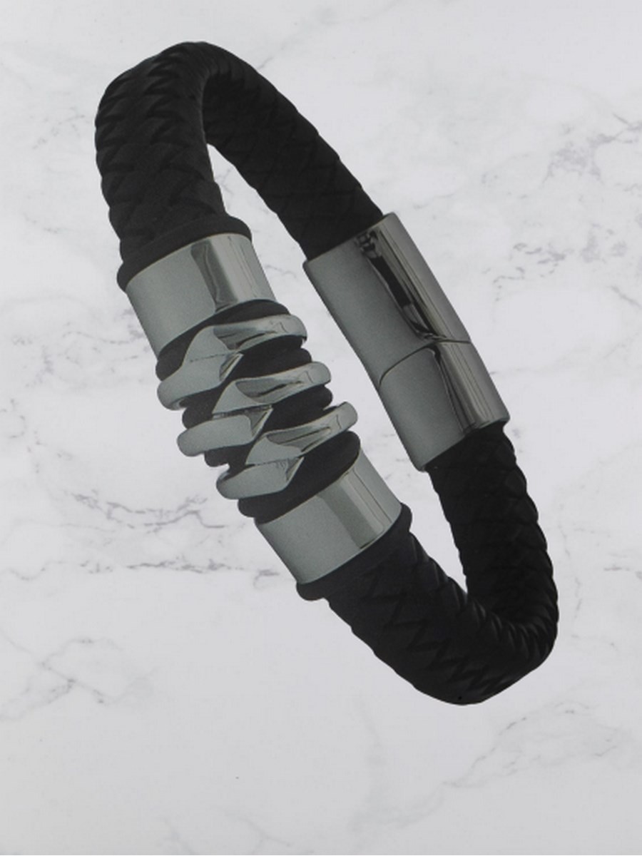 Ανδρικό  ατσάλινο  βραχιόλι  αλυσίδα silver black