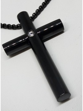 Ανδρικός ατσάλινος σταυρός zircon silver black