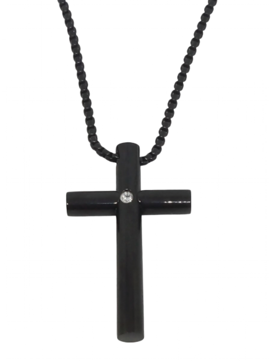 Ανδρικός ατσάλινος σταυρός zircon silver black