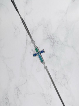 Βραχιόλι ασήμι 925 γυναικείο σταυρός silver blue