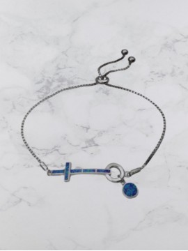 Βραχιόλι ασήμι 925 γυναικείο σταυρός blue