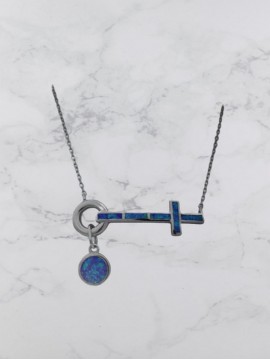 Κολιέ ασήμι 925 γυναικείο σταυρός blue