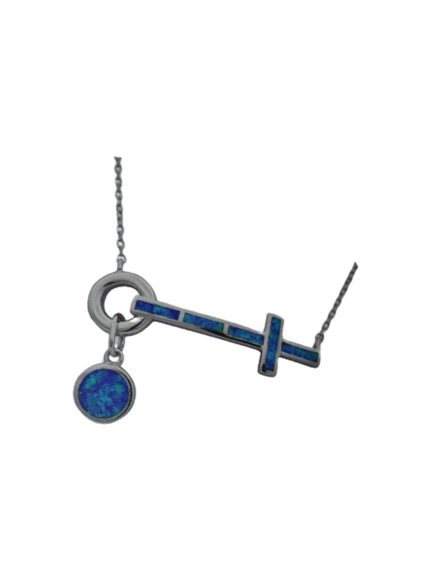 Κολιέ ασήμι 925 γυναικείο σταυρός blue