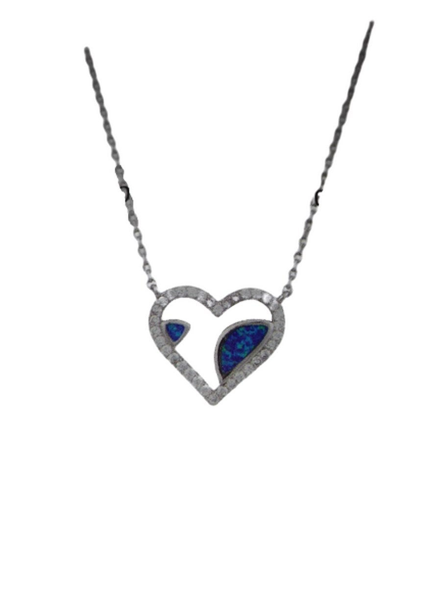 Κολιέ ασήμι 925 γυναικείο καρδιά blue