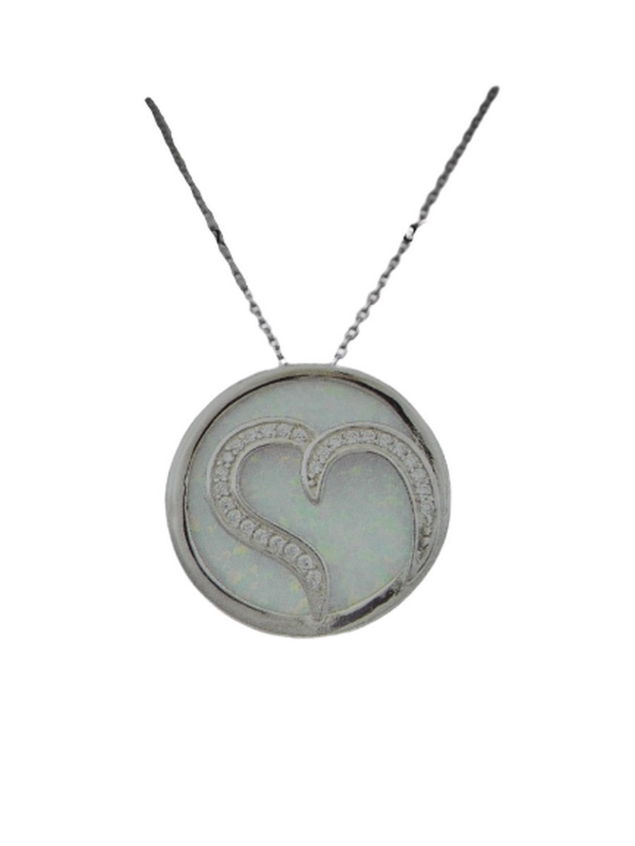 Κολιέ ασήμι 925 γυναικείο καρδιά silver wite