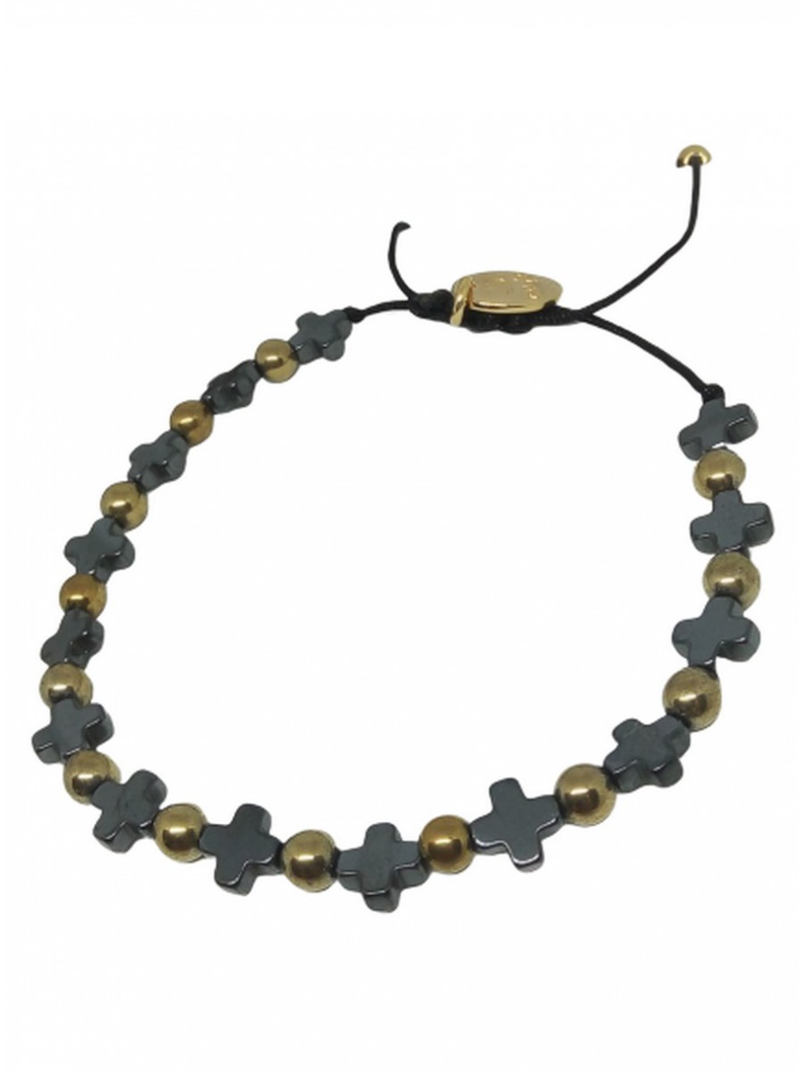 Βραχιόλι χειροποίητο αιματίτης σταυρός gold