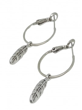 Σκουλαρίκι χειροποίητο γυναικείο επάργυρος ορείχαλκος κρίκος φτερό