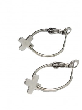 Σκουλαρίκι χειροποίητο γυναικείο επάργυρος ορείχαλκος κρίκος σταυρός