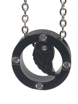 Κολιέ ατσάλινο γυναικείο φτερό μαύρο