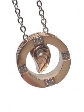 Κολιέ ατσάλινο γυναικείο φτερό ροζ