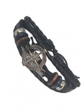 Ανδρικό δερμάτινο χειροποίητο  βραχιόλι πυξίδα