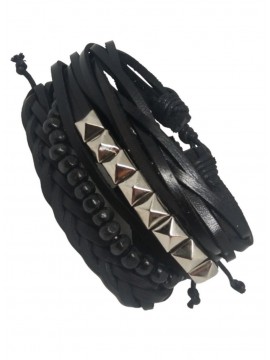 Ανδρικό τετραπλό δερμάτινο χειροποίητο βραχιόλι πυραμίδα